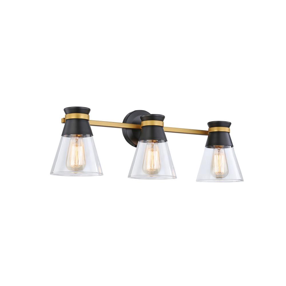 Kanata Collection 3-Light Vanity Light, Black & Brushed Brass