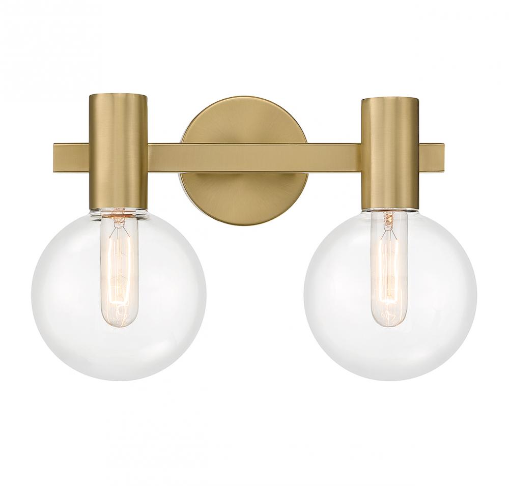 Wright 2-Light Bathroom Vanity Light in Warm Brass