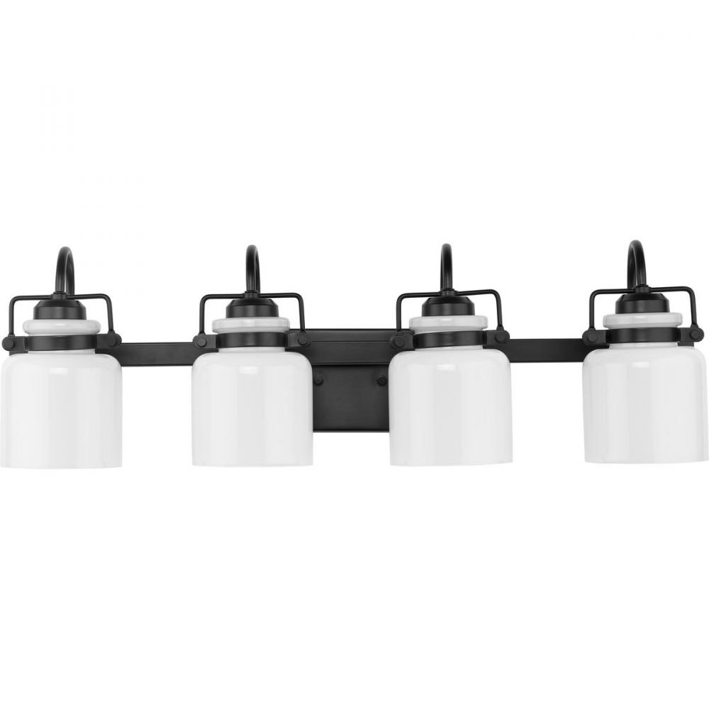 Fessler Collection Four-Light Matte Black Opal Glass Farmhouse Bath Light