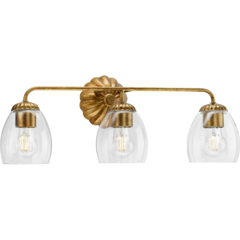 Quillan Collection Three-Light Soft Gold Transitional Bath & Vanity Light