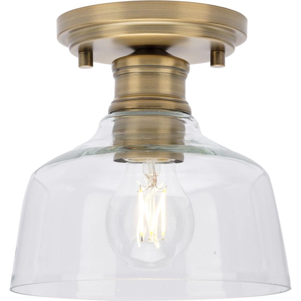 Singleton Collection One-Light 7.62" Vintage Brass Farmhouse Small Semi-Flush Mount Light with C