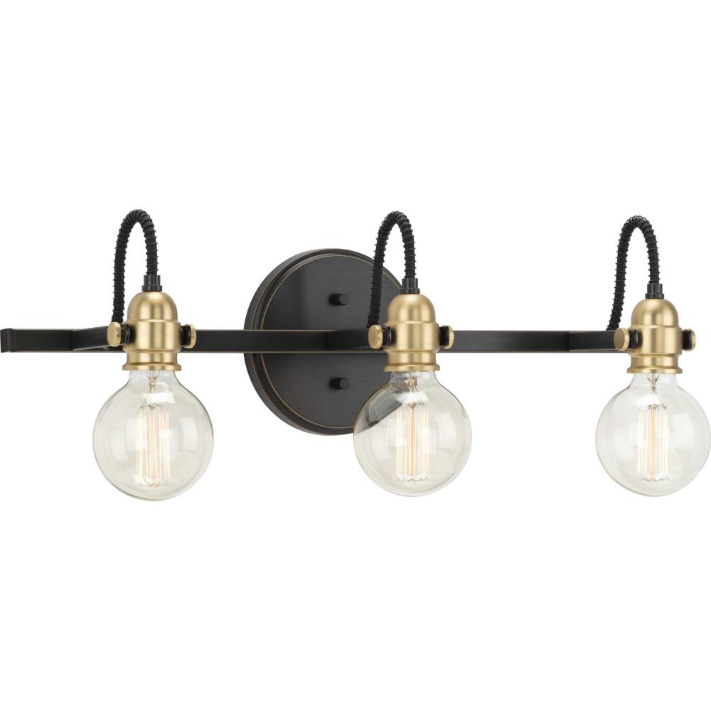 Axle Collection Three-Light Antique Bronze Vintage Style Bath Vanity Wall Light