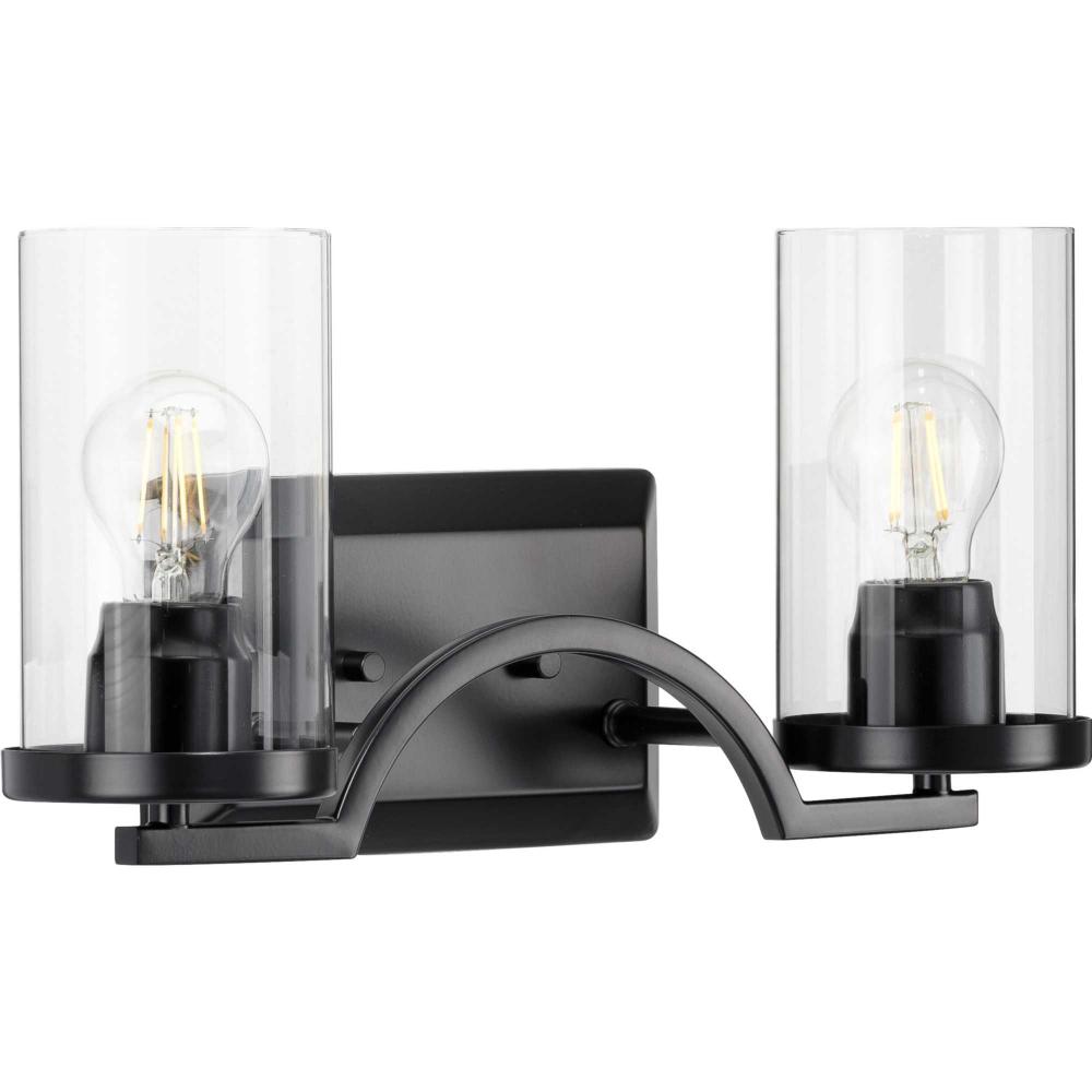 Lassiter Collection Two-Light Matte Black Clear Glass Modern Bath Vanity Light