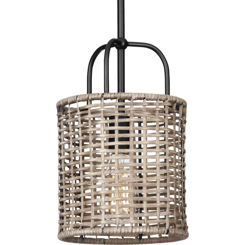 Lavelle Collection One-Light Matte Black and Mocha finish Rattan Hanging Mini-Pendant Light