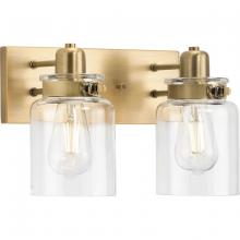 Progress P300046-163 - Calhoun Collection Two-Light Vintage Brass Clear Glass Farmhouse Bath Vanity Light