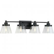 Progress P300351-31M - Hinton Collection Four-Light Matte Black Clear Seeded Glass Farmhouse Bath Vanity Light