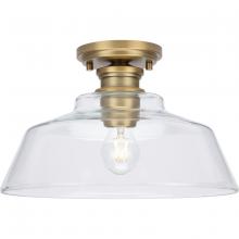 Progress P350227-163 - Singleton Collection One-Light 14" Vintage Brass Farmhouse Medium Semi-Flush Mount Light with Cl