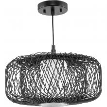 Progress P500396-202 - Cordova Collection Medium One-Light Black Rattan Organic Modern Pendant with White Linen