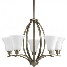 Progress P4490-20W - Joy Collection Five-Light Antique Bronze Etched White Glass Traditional Chandelier Light