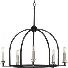 Progress P400115-031 - Seneca Collection Five-Light Matte Black Farmhouse Chandelier Light