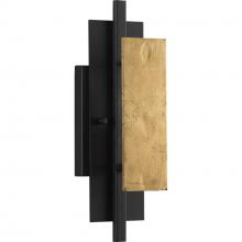 Progress P710100-031 - Lowery Collection One-Light Textured Black Industrial Luxe Wall Sconce with Distressed Gold Leaf Acc