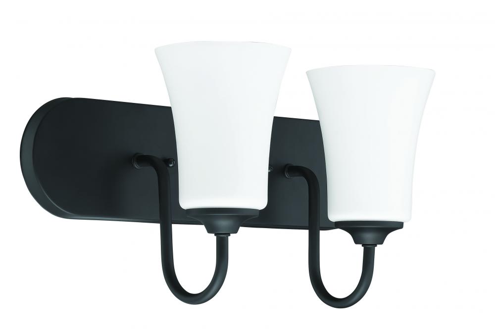 Gwyneth 2 Light Vanity in Flat Black (White Glass)