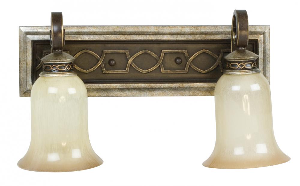 Two Light Aged Bronze/vintage Madera Caramel Speck Glass Vanity