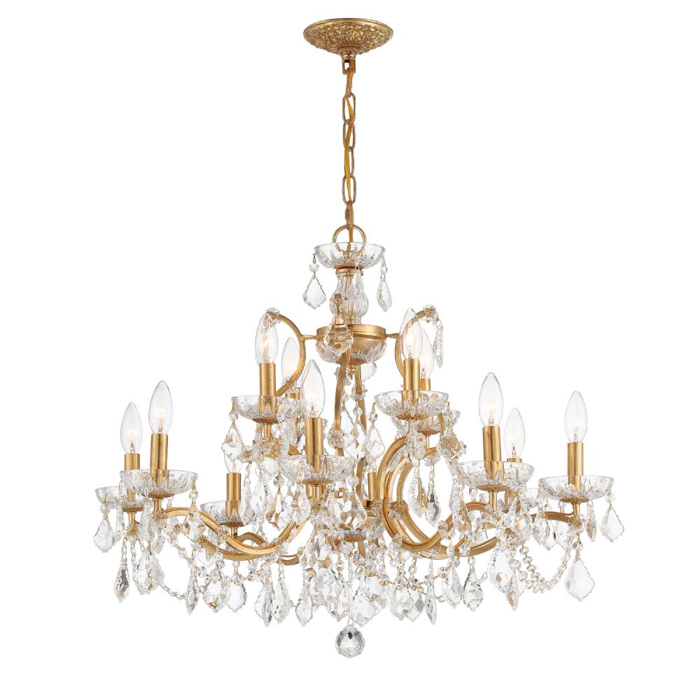 Filmore 12 Light Swarovski Strass Crystal Antique Gold Chandelier