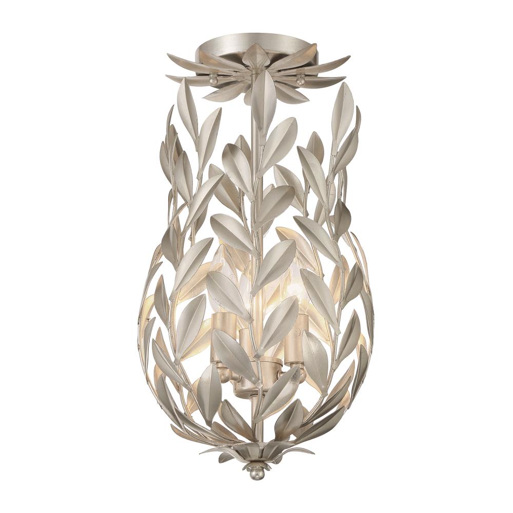 Broche 3 Light Antique Silver Semi Flush Mount