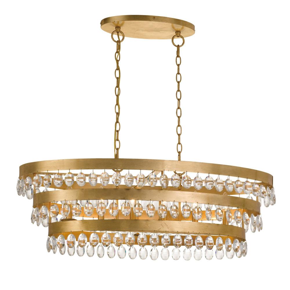 Perla 6 Light Antique Gold Linear Chandelier