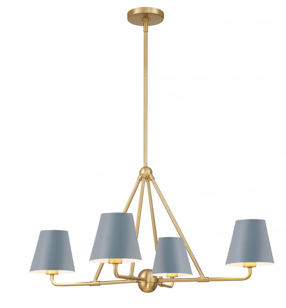 Xavier 4 Light Vibrant Gold + Blue Chandelier