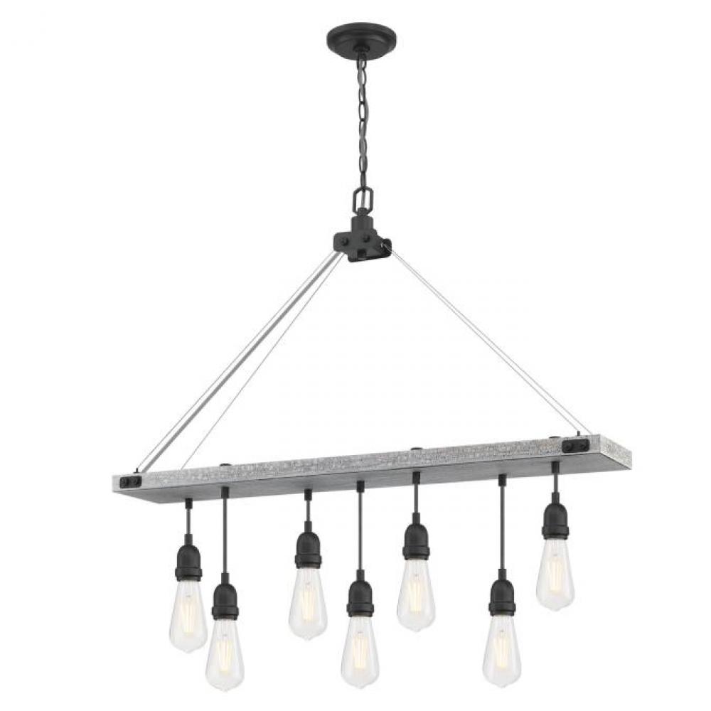 7 Light Chandelier Antique Ash Finish with Matte Brushed Gun Metal Accents