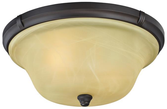 13 in. 2 Light Flush Oil Rubbed Bronze Finish Amber Alabaster Glass