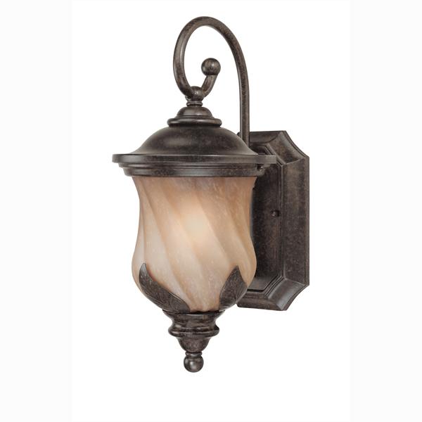 1 Light Wall Lantern Marbleized Bronze Finish on Steel with Champagne Mist Glass