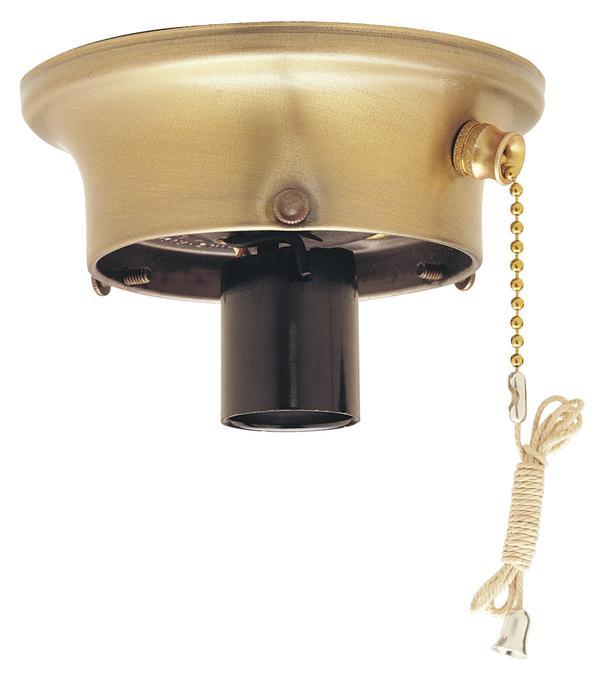 3-1/4" Antique Brass Finish Glass Shade Holder Kit with On/Off Pull Chain Switch