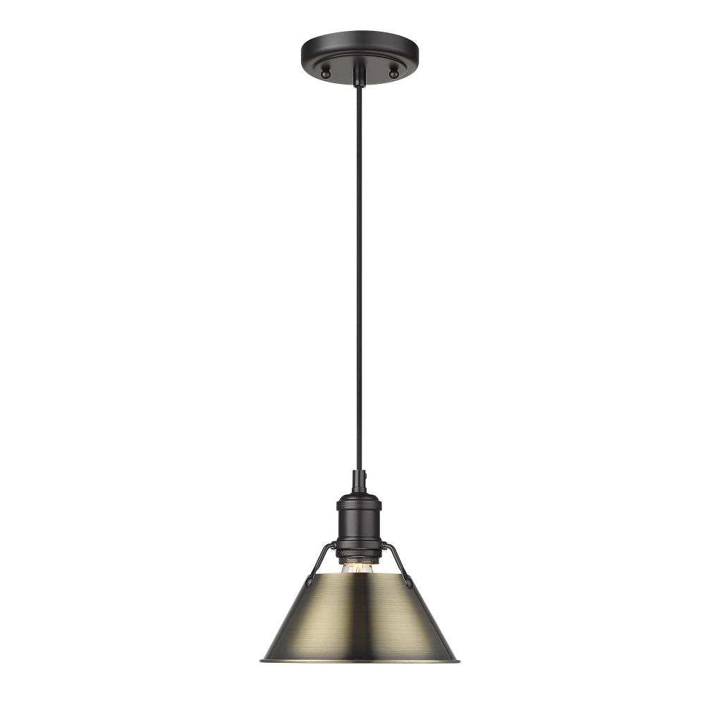 Orwell 7.5" Wide Small Pendant in Matte Black with Aged Brass