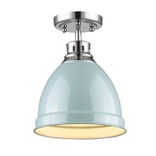 Golden 3602-FM CH-SF - Duncan Flush Mount in Chrome with a Seafoam Shade