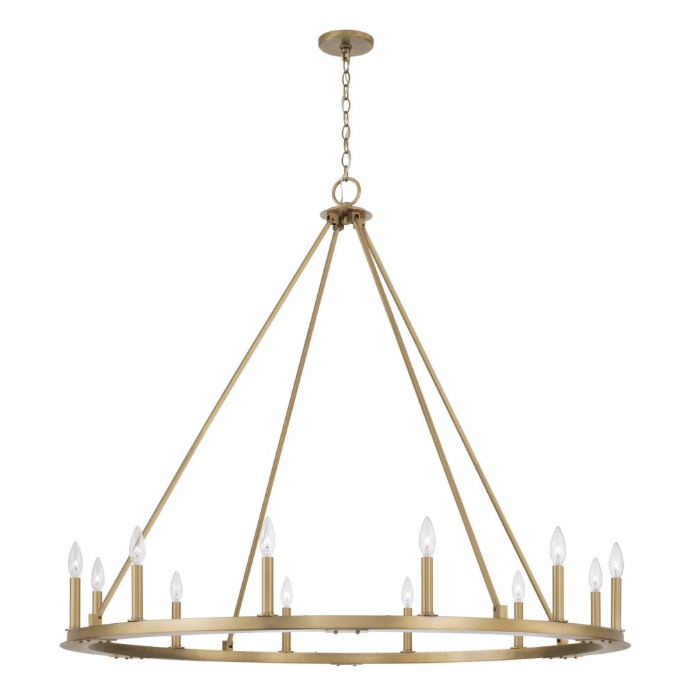 12-Light Wagon Wheel Chandelier in Aged Brass