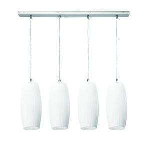 Four Light Brushed Steel White Glass Island Light