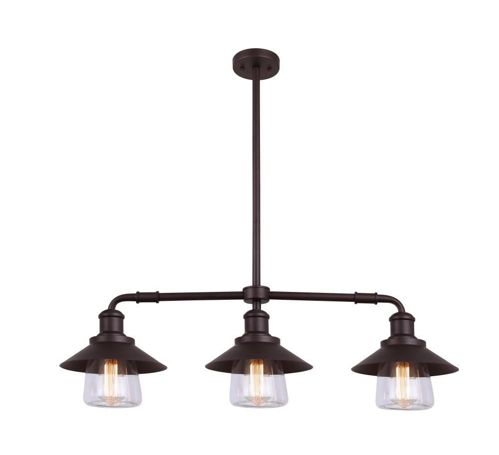 INDI, Spec. IPL521A03ORB, 3 Lt Pendant, 100W Type A, Clear Glass, 35 IN x 17 .5 IN - 46 IN