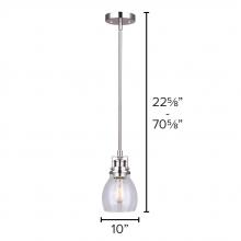 Canarm IPL705A01BN - CARSON, IPL705A01BN -G-, 1 Lt Rod Pendant, Seeded Glass, 100W Type A, 5inch W x 11 - 59inch H