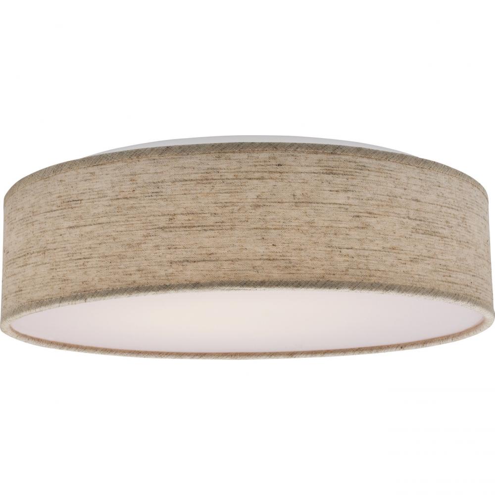 15" Fabric Drum LED Decor Flush Mount Fixture - Beige Fabric Shade - Acrylic Diffuser