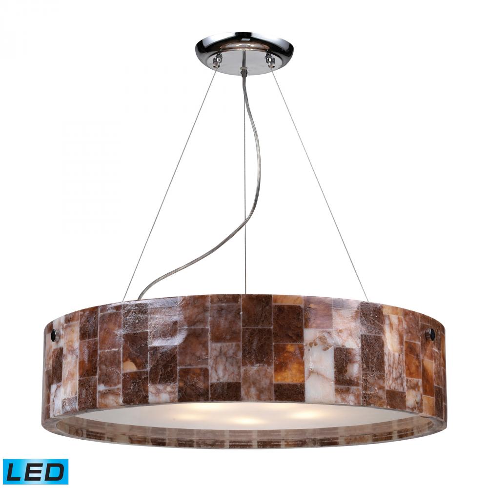 Five Light Polished Chrome Drum Shade Pendant